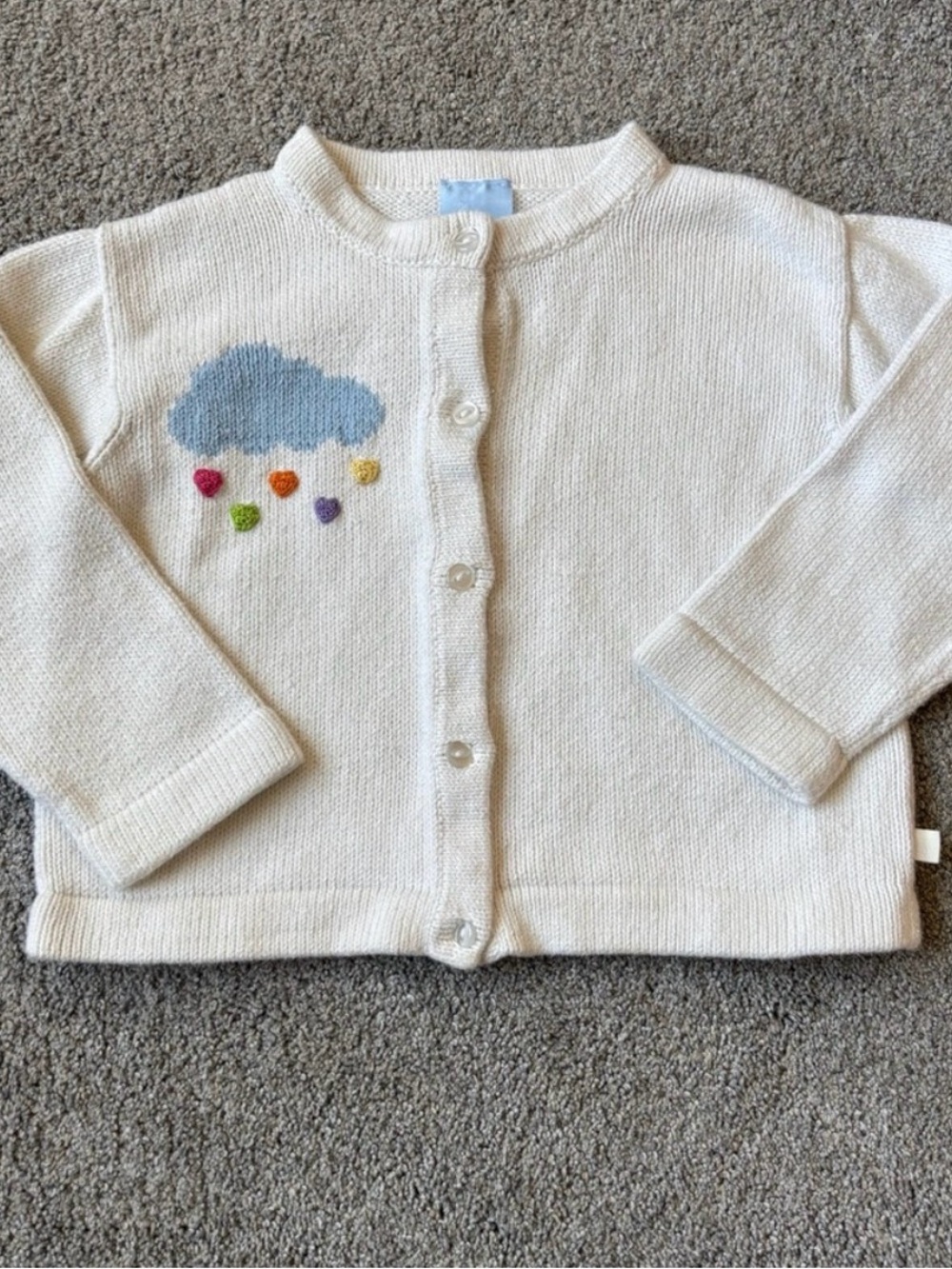 bella bliss Cream Cardigan with Blue Cloud and Multicolor Raindrops